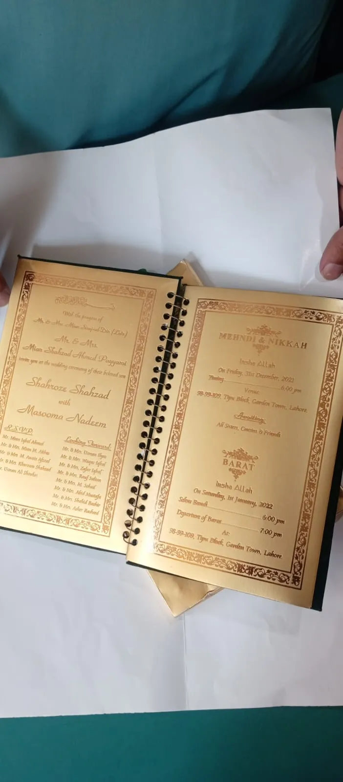 Shadi Card Design - velvet interior with gold typography